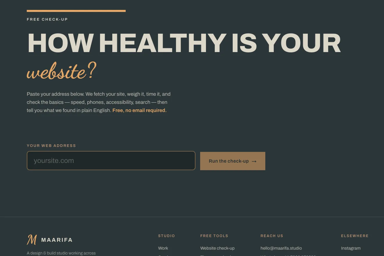 The free website check-up — a plain-English report, no email required