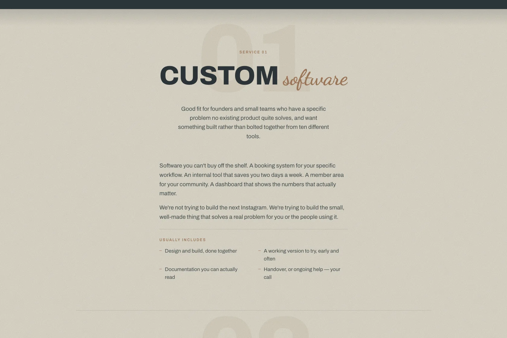 The services page — one calm composition, repeated four times